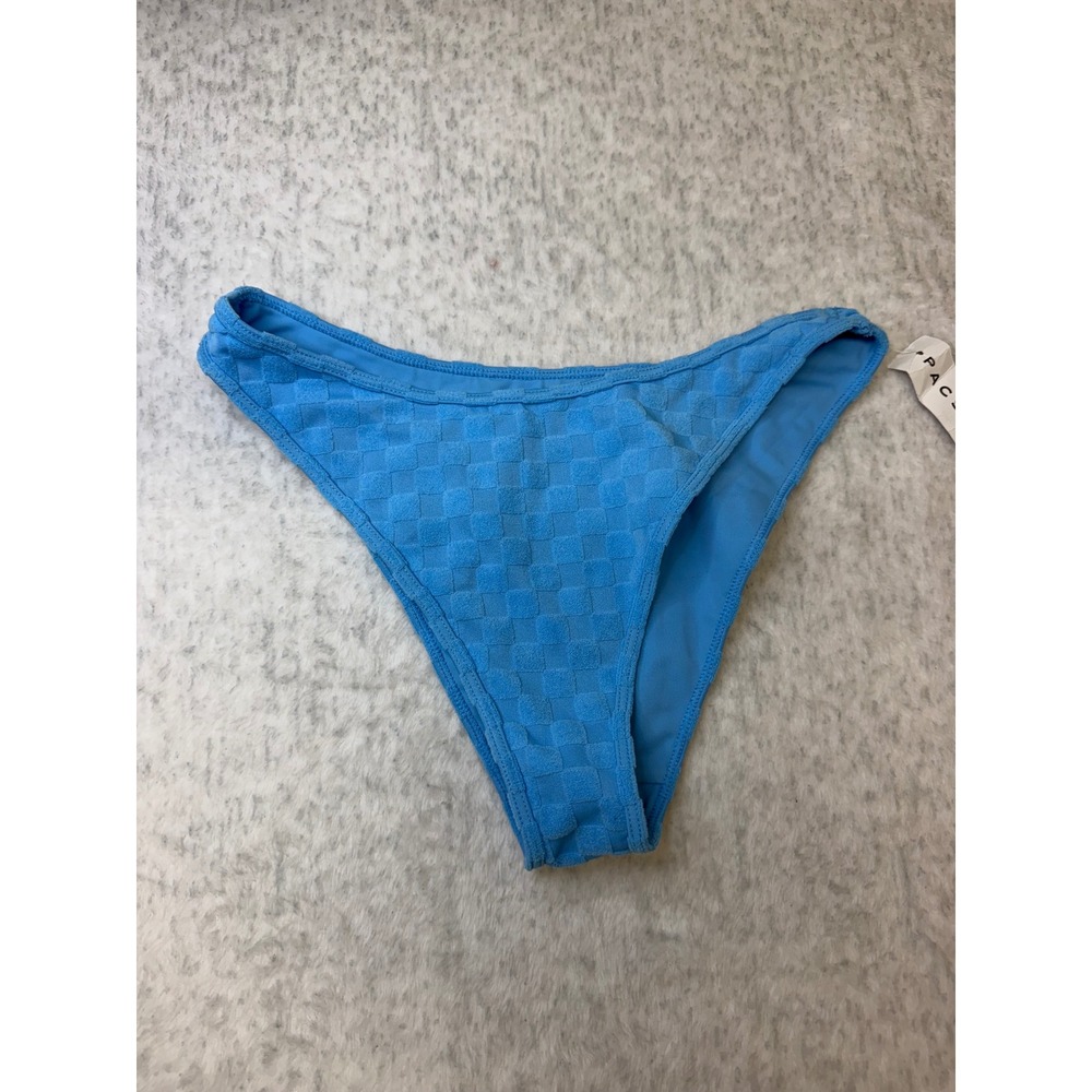 PacSun Swim Eco Blue Textured Checkerboard High Leg Bikini Bottoms Small NWT